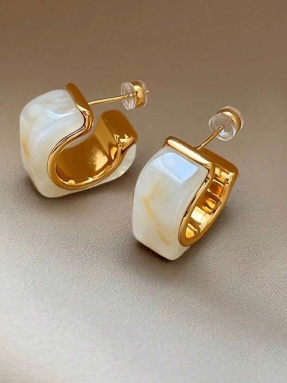 OVO White Resin & Gold Hoop Stud Earrings
